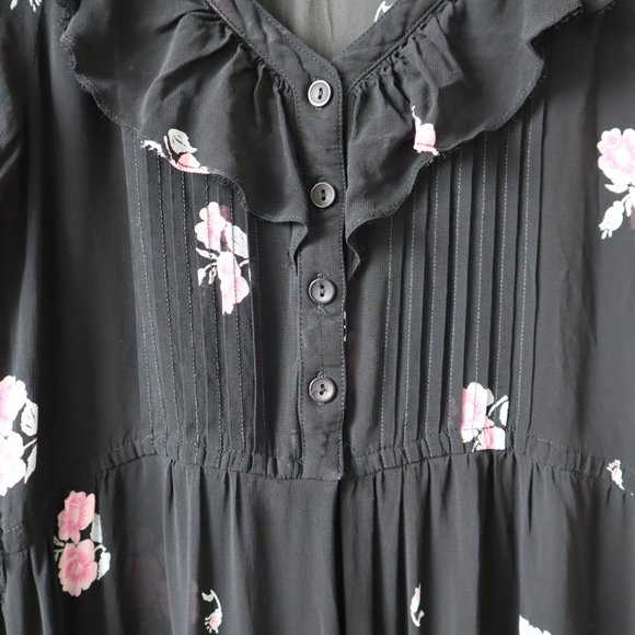 Vintage 70s Albert Nipon Black Floral Sheer Midi Dress, Size Small - Picture 4 of 16